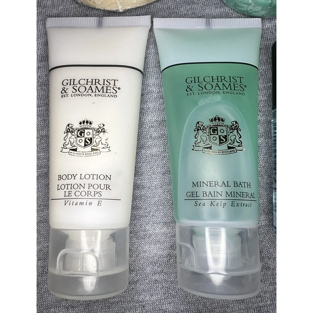 2 Gilchrist & Soames Soaps + Travel Size Body Wash, Lotion, Dental Rinse